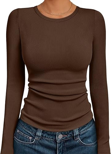 AUTOMET Long Sleeve Shirts Blouses Fall Fashion Ribbed Basic Tops Winter Clothes | Amazon (US)