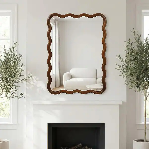 Black Walnut Color 30"x40" Wavy Rectangle Solid Wood Frame Decorative Mirror,For Bedroom, Bathroo... | Bed Bath & Beyond