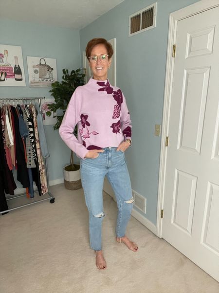 Over 50 fashion tall girl everyday timeless Classic Outfits i have worn lately. Avara pink floral mock neck sweater size large. Madewell Perfect vintage distressed straight leg jeans.

Hi I’m Suzanne from A Tall Drink of Style - I am all about Timeless, Classic, Everyday Style!
I am 6’1”. I have a 36” inseam. I wear a medium in most tops, an 8 or a 10 in most bottoms, an 8 in most dresses, and a size 9 shoe.

Tailgate attire, fall family photo outfit, cozy lounger, family pumpkin patch looks, shacket, wedding guest fall outfit, work outfit, workwear, teacher outfit, jeans, boots, fall fashion, fall outfit idea, fall style, fall photos, fall wedding guest dress, booties, Chelsea boots, tall boots, fall shoes, workout outfits, fashion for women over 50, timeless classic outfits, timeless classic style, classic fashion, smart casual, tall fashion, fall date night outfit, casual fall outfit



#LTKover40 #LTKfindsunder100 #LTKxMadewell