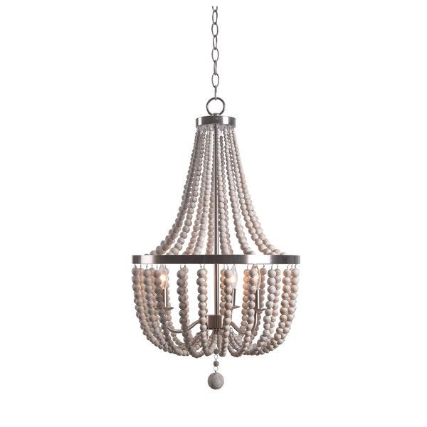Grace Brushed Steel Three-Light Chandelier with Weathered White Beads | Bellacor
