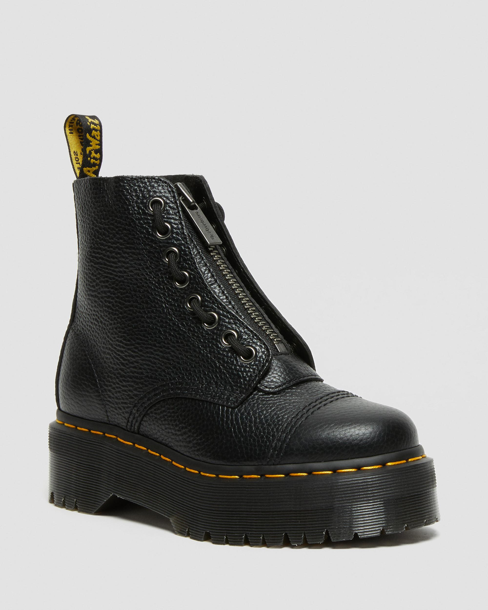 Sinclair Milled Nappa Leather Platform Boots in Black Milled Nappa | Dr. Martens | Dr. Martens