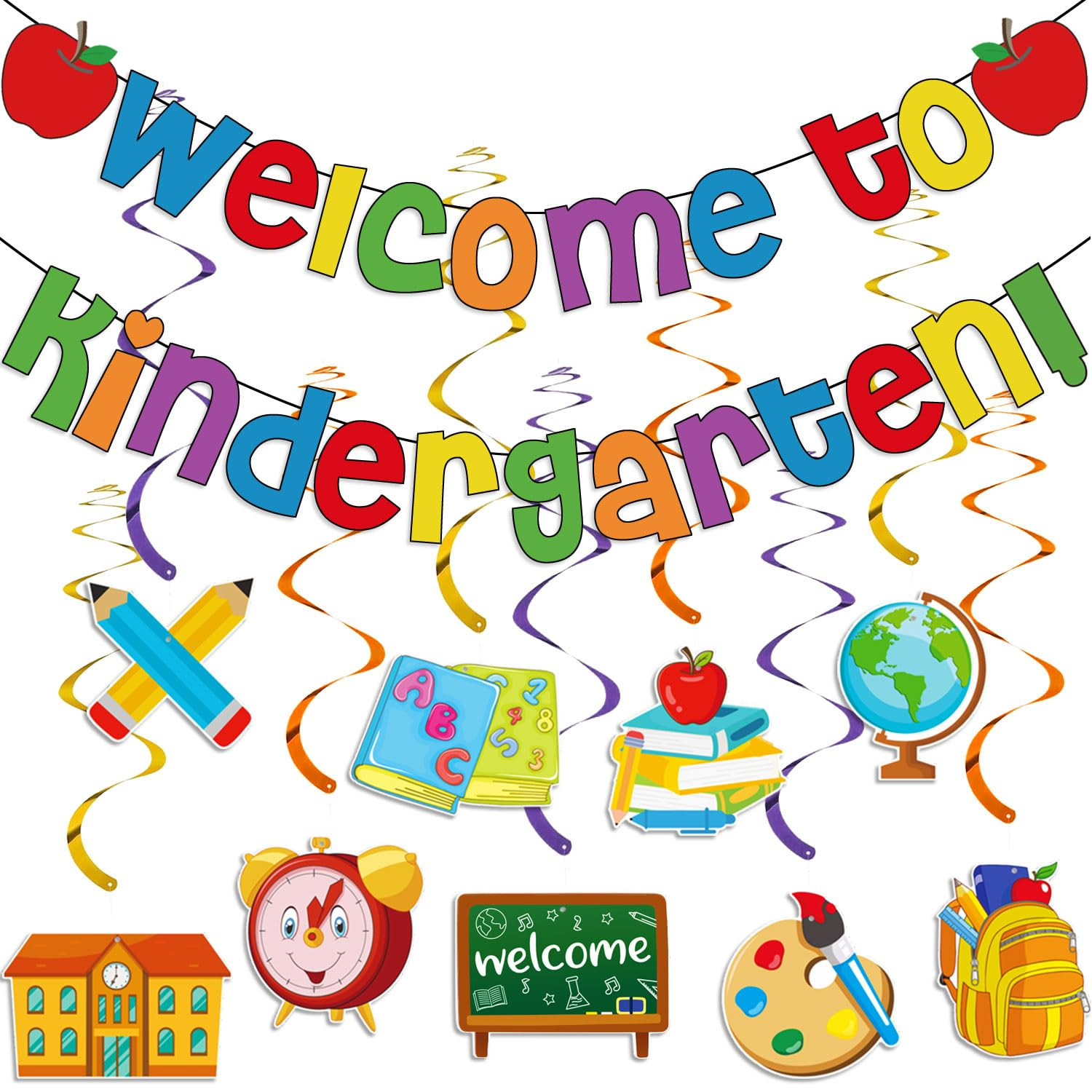Back to School Decorations, Welcome To Kindergarten Banner, Back to School Hanging Swirls Colorfu... | Amazon (CA)