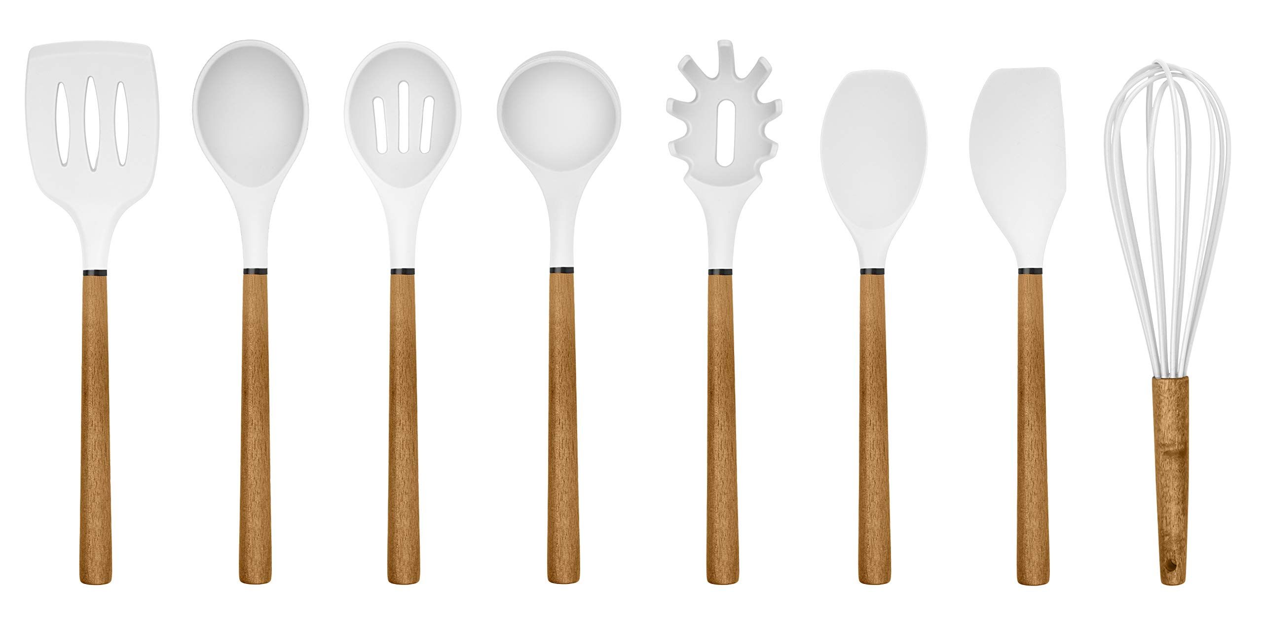 Country Kitchen 8 pc Non Stick Silicone Utensil Set with Rounded Wood Handles for Cooking and Baking | Amazon (US)