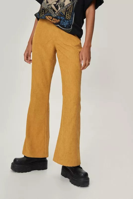Petite Corduroy High Waisted Flared Pants | NastyGal (UK, IE)