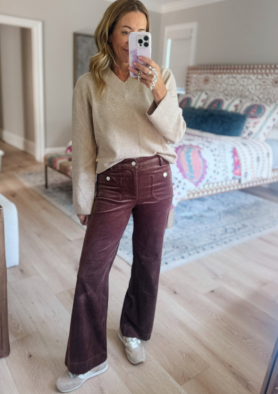 Can we talk about these cords? The chocolate brown, the little flare, the patch pockets....they’re giving jeans a serious run for their money.
Are you wearing cords again this fall....YES or NO? 

 #LTKootd #LTKmomlife #LTKSeasonal