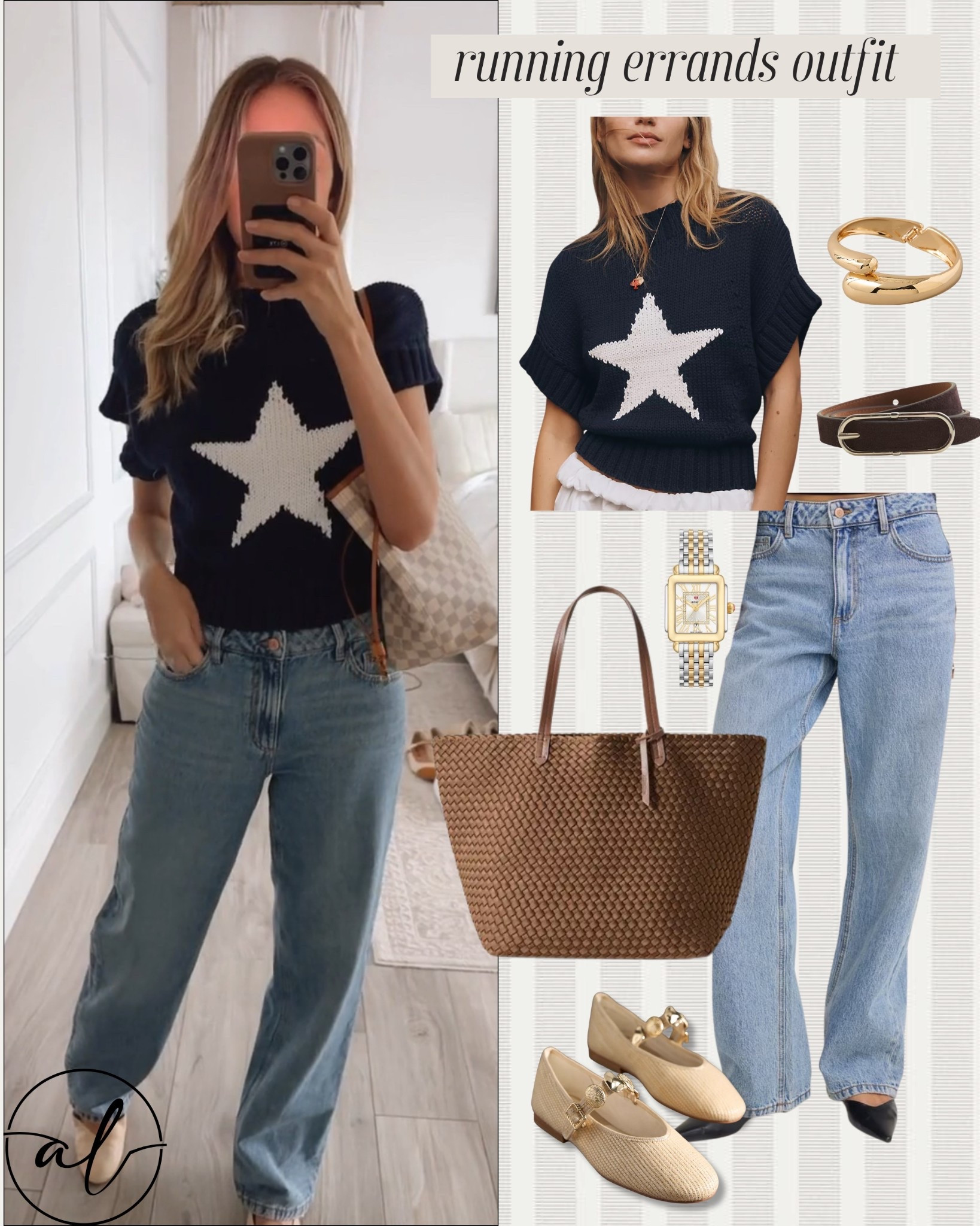 Running errands outfit - casual and cute outfit. Loose fit denim & adorable star sweater. Wearing a size small on top and size 27 on bottoms 

#LTKSeasonal #LTKU #LTKStyleTip