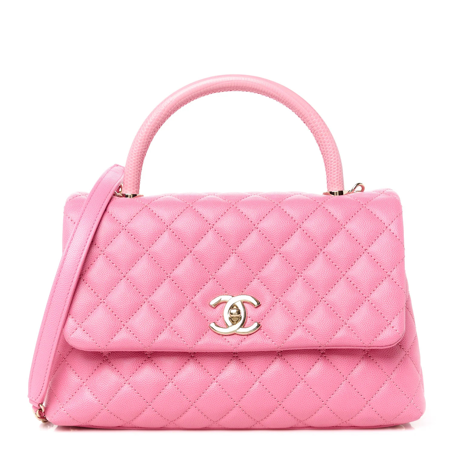 Caviar Lizard Embossed Quilted Small Coco Handle Flap Pink | FASHIONPHILE (US)