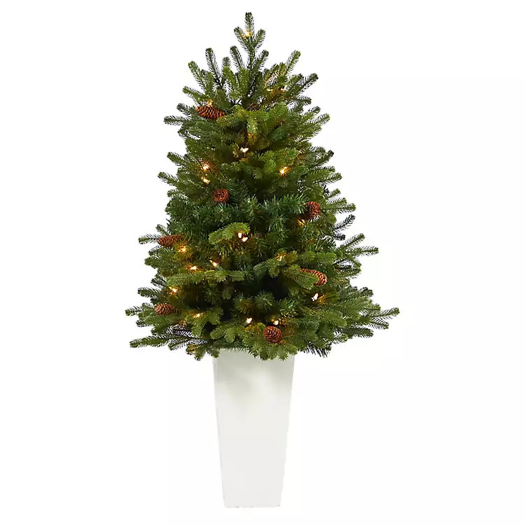 3.5 ft. Pre-Lit Yukon Mountain Fir Tree in Planter | Kirkland's Home