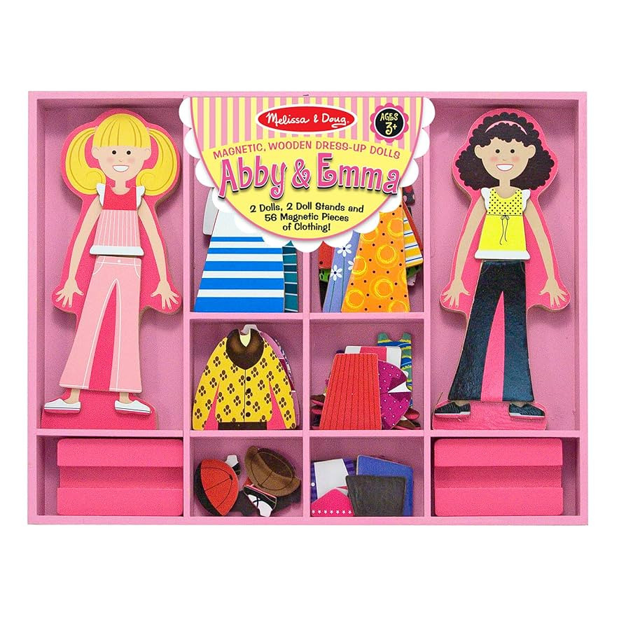 Melissa & Doug Abby and Emma Deluxe Magnetic Wooden Dress-Up Dolls Play Set (55+ pcs) Magnetic Pa... | Amazon (US)
