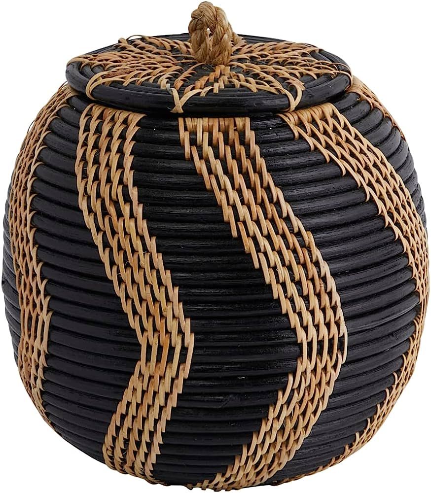 Boho Handwoven Rattan Storage Basket with Lid, Natural and Black | Amazon (US)