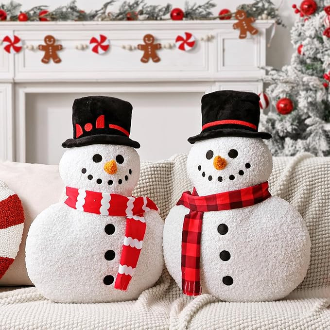 Christmas Decorations Plush Throw Pillows: Cute White Teddy Fleece Snowman with Red Scarfs, Soft ... | Amazon (US)