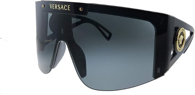 Versace VE 4393 GB1/87 Black Plastic Shield Sunglasses Grey Lens | Amazon (US)