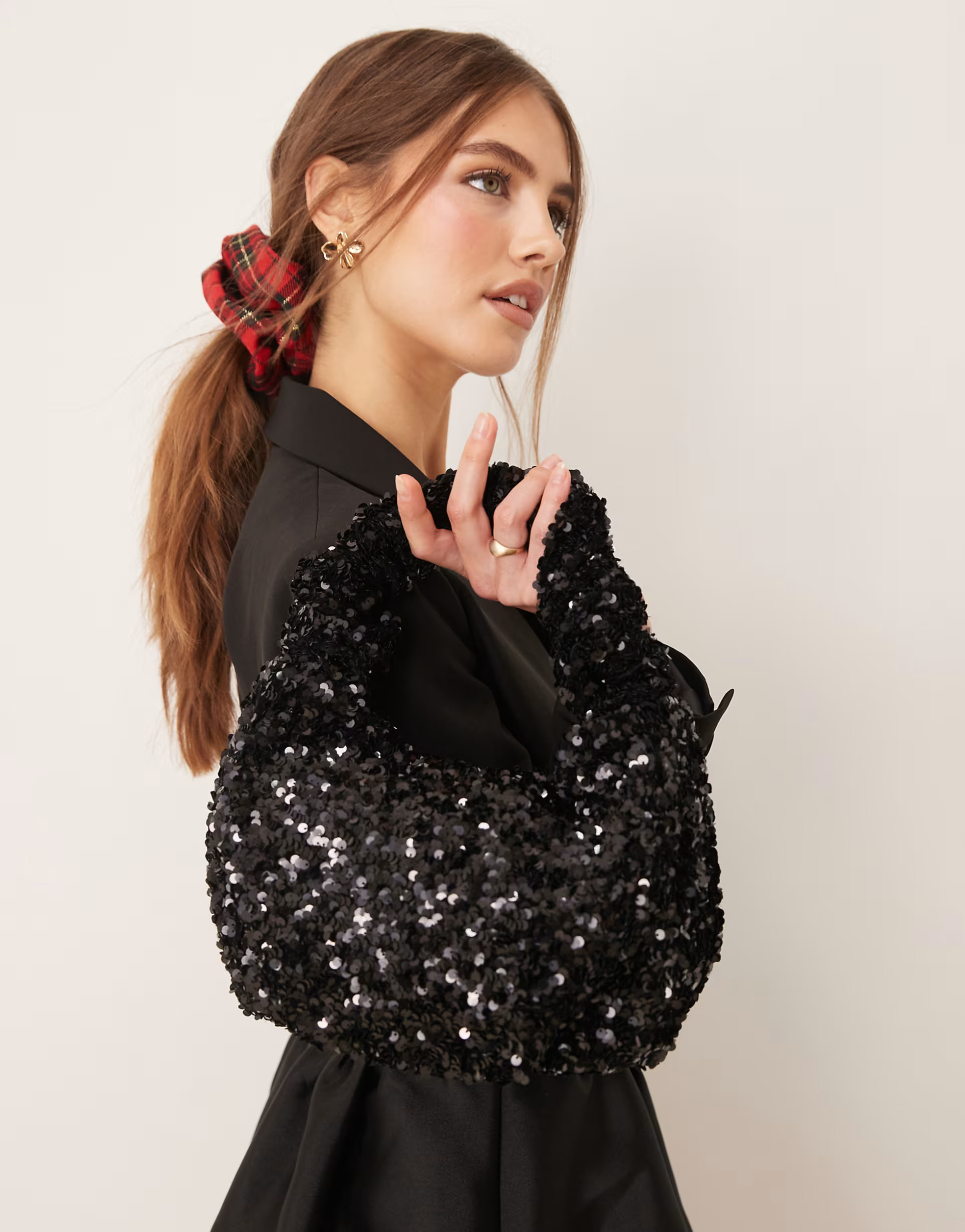 Gina Tricot mini slouchy tote sequin bag in black | ASOS (Global)