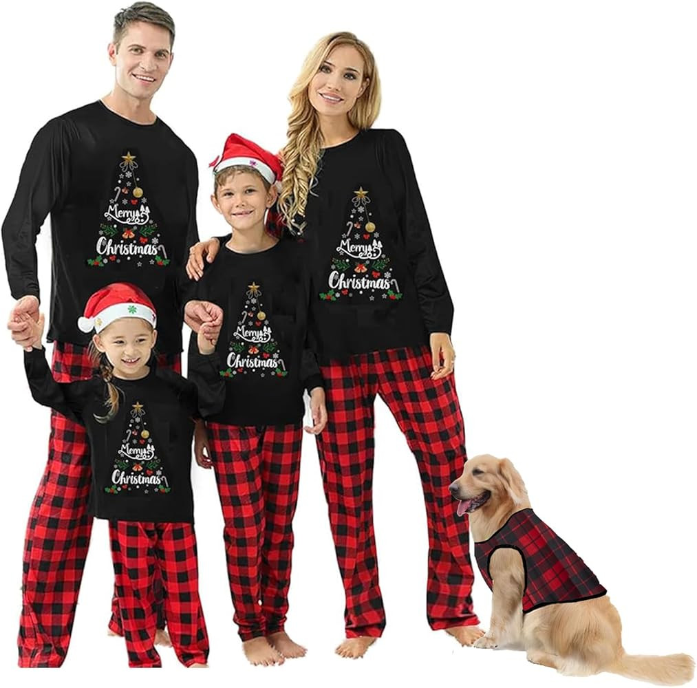 WakeUple Christmas Pajamas for Family Matching Christmas Pajamas Sets Classic Red Xmas Jammies fo... | Amazon (US)