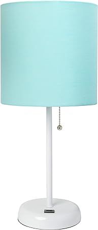 Limelights LT2044-AOW Stick USB Charging Port and Fabric Shade Table Lamp, White/Aqua | Amazon (US)