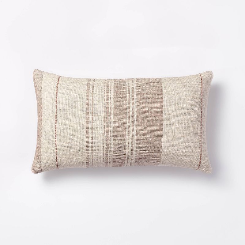 Oblong Woven Stripe Decorative Throw Pillow Off White/Mauve - Threshold™ designed with Studio M... | Target