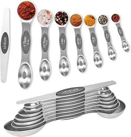 Measuring Spoons, Magnetic Measuring Spoons Set of 8 Stainless Steel Dual Sided Teaspoon and Tabl... | Amazon (US)