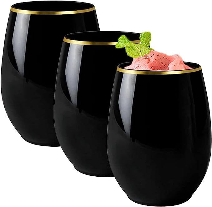 Plastic Wine Tumbler, Disposable Stemless 12 oz Drinking Glasses, Elegant Drinkware in Bulk Order... | Amazon (US)