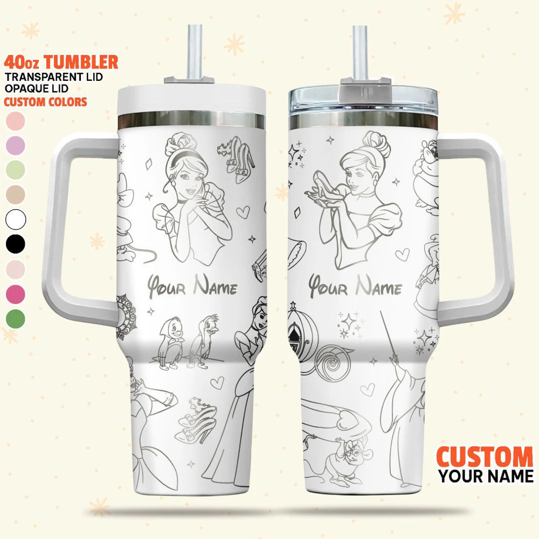 Custom Disney Cinderella Tumbler, Vintage Disney Princess 40oz Tumbler, Personalized Handle Lid S... | Etsy (US)