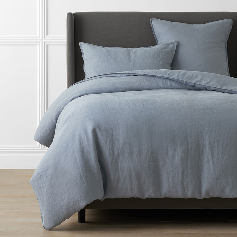 Premium Breathable Washed Linen Solid Duvet Cover - Dusty Blue, Full/Queen | The Company Store | The Company Store