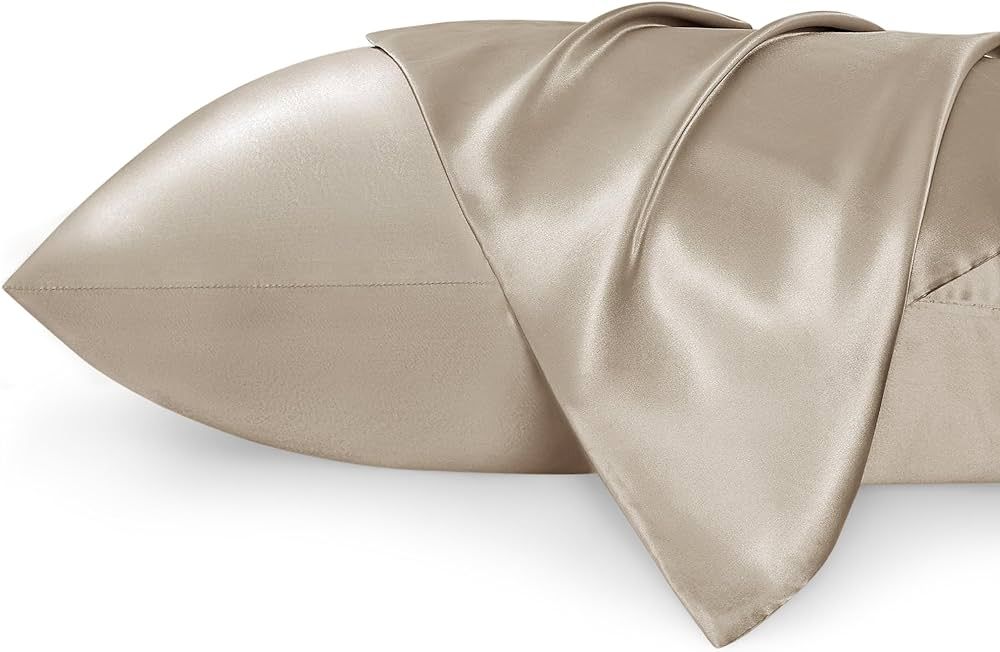 Bedsure Satin Pillowcase for Hair and Skin Queen - Taupe Silk Pillowcase 2 Pack 20x30 Inches - Sa... | Amazon (US)