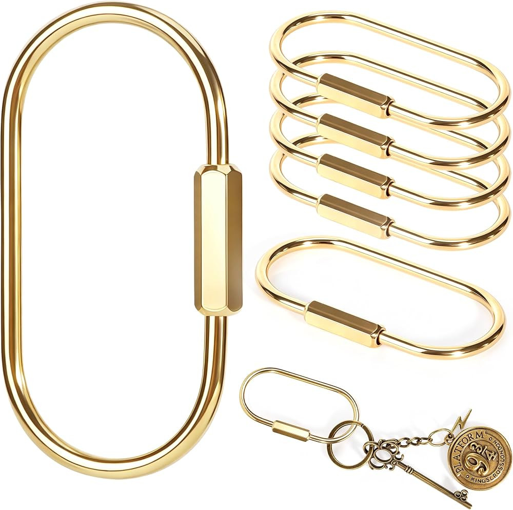 6Pack Brass Keychain Carabiner Clip with Secure Screw Locking, Gold Key Rings for Keys, Screw Loc... | Amazon (US)