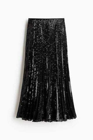 H & M - Sequined Plissé Skirt - Black | H&M (US + CA)