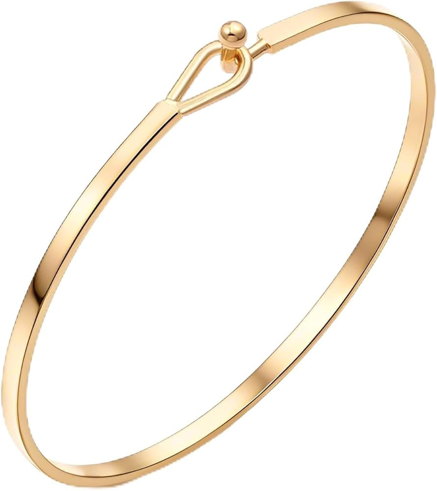 Dainty Gold Bar Bracelet for Women Simple Delicate Thin Cuff Bangle Hook Bracelet 18K Gold Plated... | Amazon (US)
