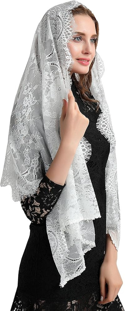 Leimandy Eyelash Lace Vintage Floral Lace Shawl Head Scarf Long Catholic Chapel Veil Mantilla Inf... | Amazon (US)