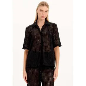 Camisa Oversized Alongada Manga Curta Renda preto P | OffPremium (BR)