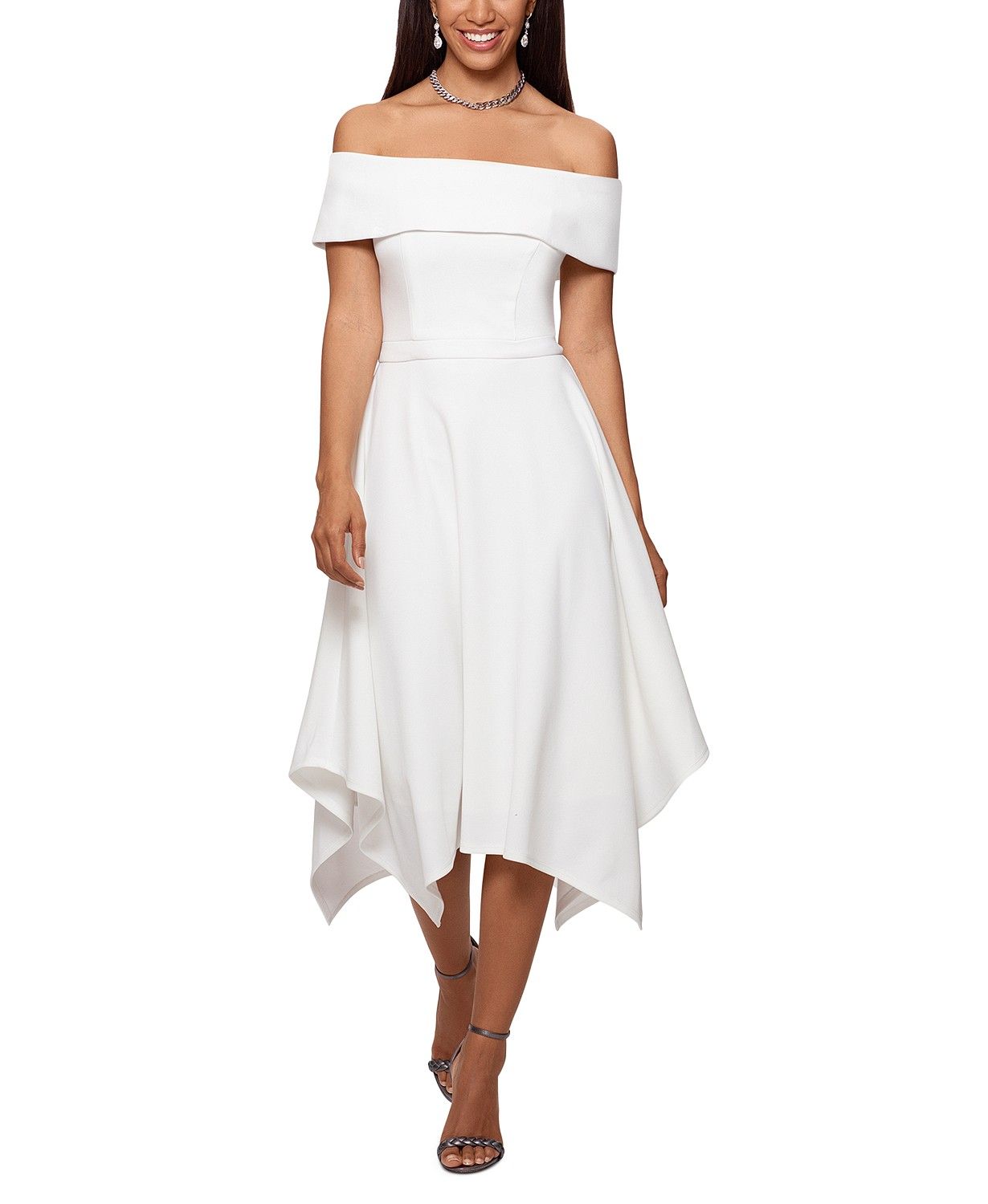 XSCAPE Handkerchief-Hem Off-the-Shoulder Dress & Reviews - Dresses - Women - Macy's | Macys (US)