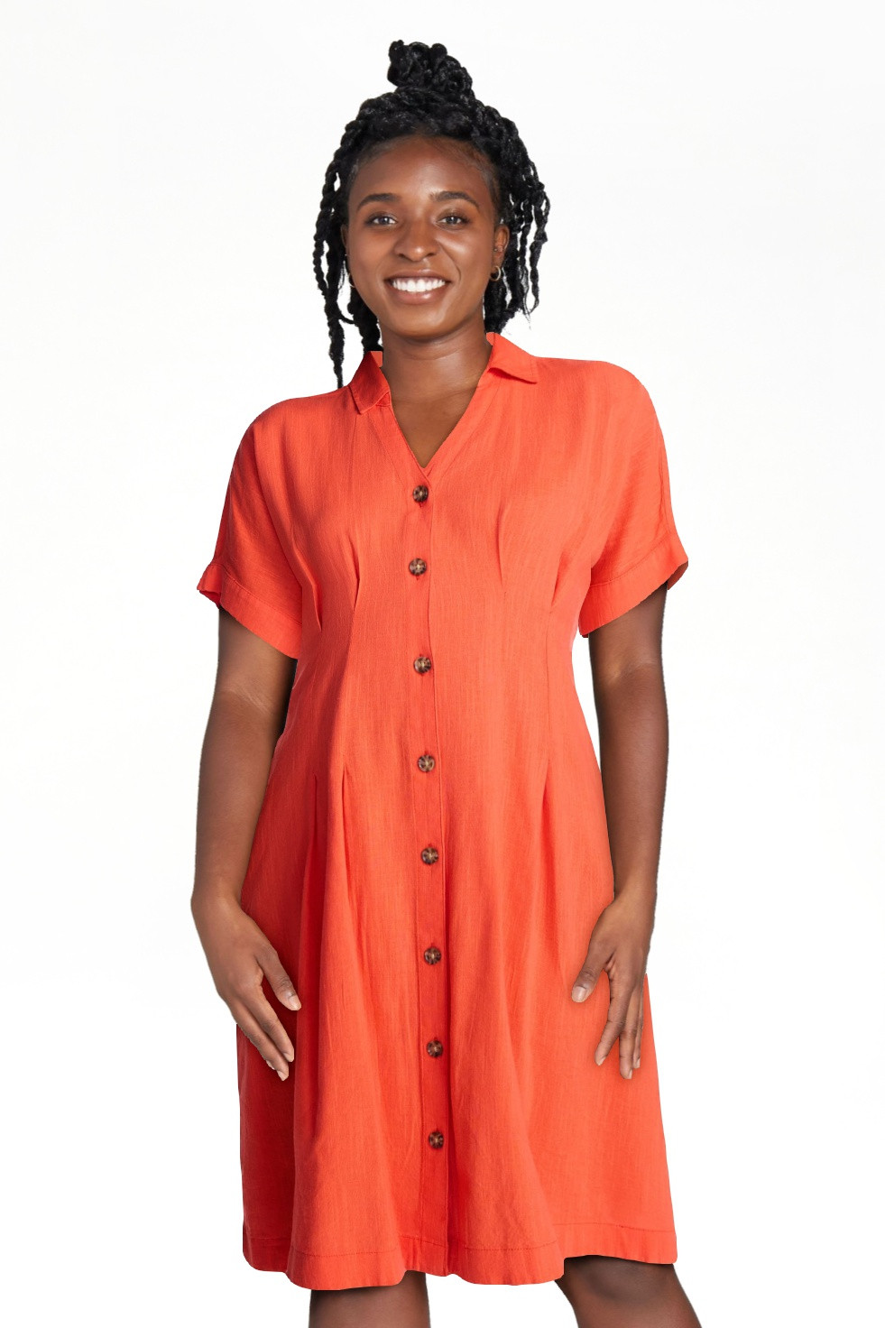 Time and Tru Women's Linen Pleated Waist Fit And Flare Mini Shirt Dress, Sizes XS-XXXL | Walmart (US)