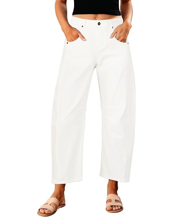 GRAPENT Barrel Jeans for Women Trendy High Waisted Wide Leg Baggy Cropped Relax Fit Stretch Denim... | Amazon (US)