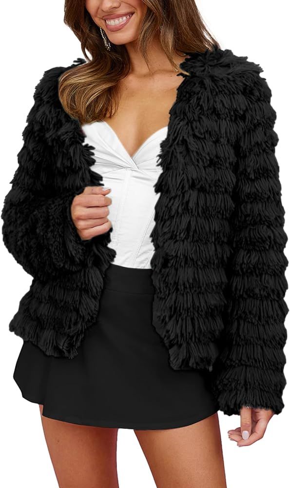 PRETTYGARDEN Womens 2023 Winter Coats Fashion Faux Fur Long Sleeve Fleece Shaggy Lightweight Fall... | Amazon (US)
