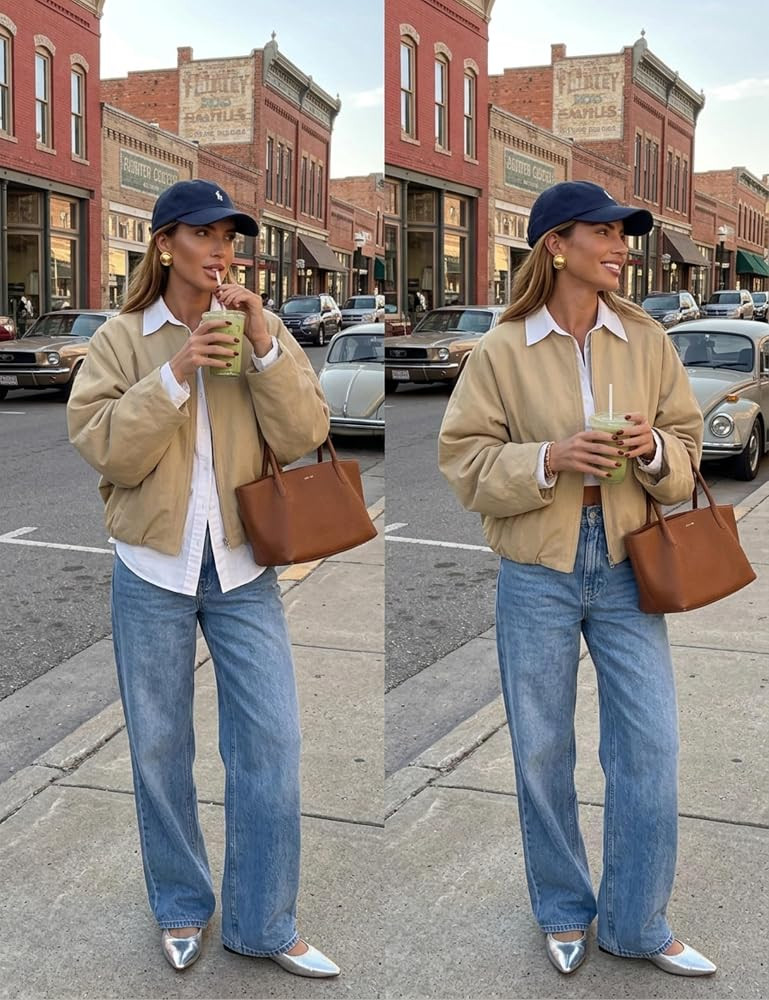 Women Lightweight Bomber Jacket Crop Collarless Oversized Coat | Amazon (US)