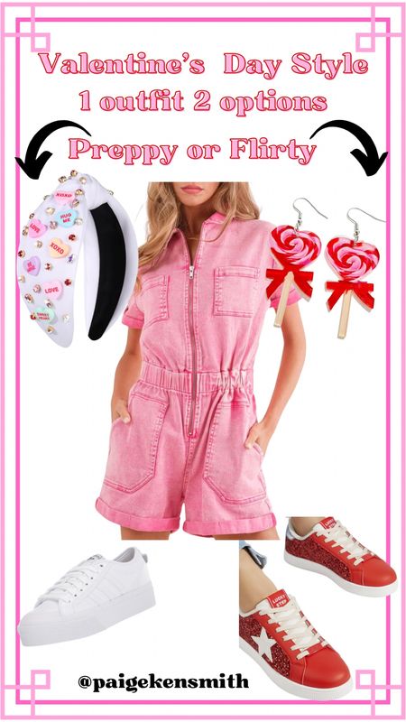 Which style do you prefer? The simple and preppy look or the fun a flirty style?😍 

Pink, romper, Valentine’s Day, red, headbands, candy, sneakers, valentine, jewelry, earrings, white, tennis shoes, preppy, flirty, fun, 

#LTKsalealert #LTKshoecrush #LTKstyletip