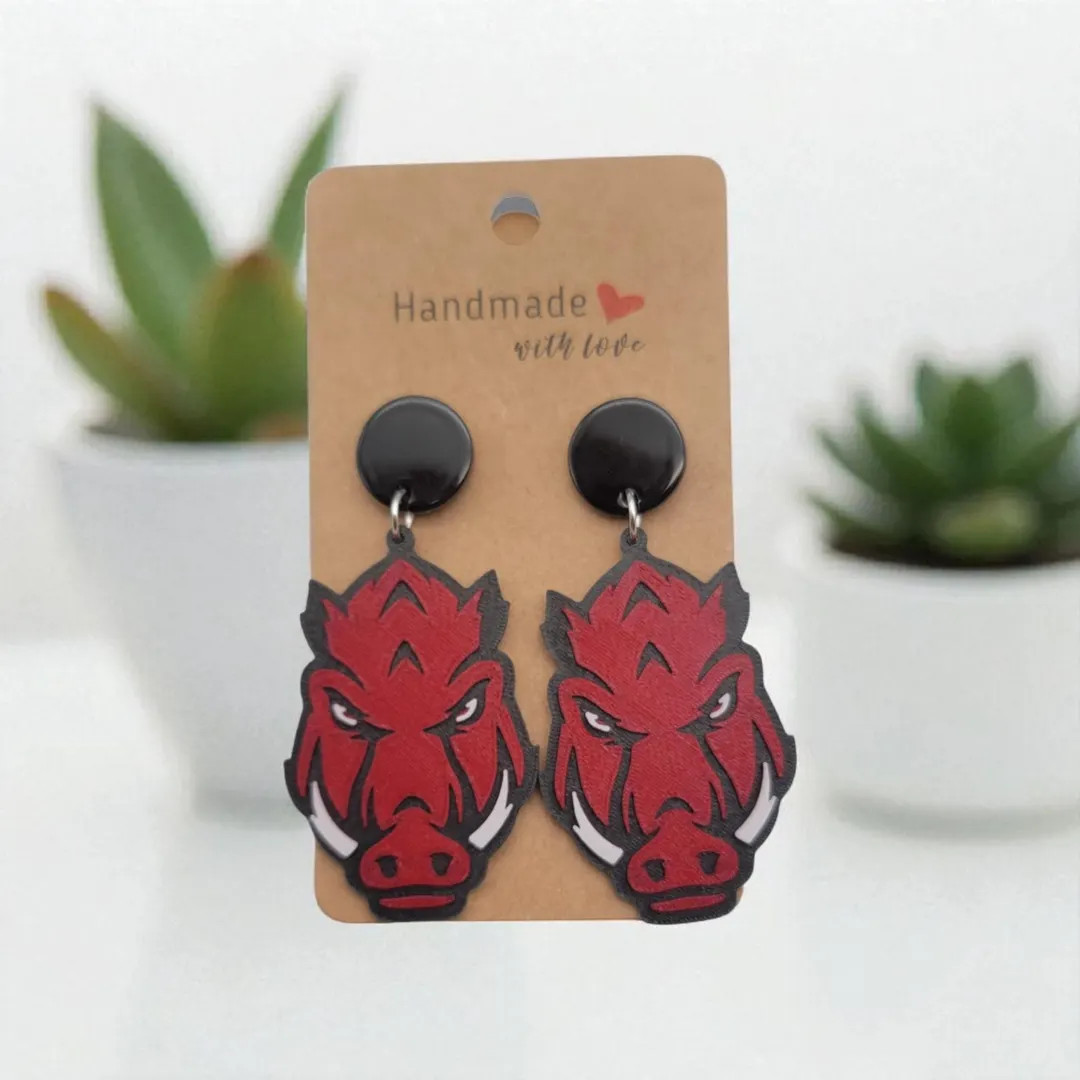 Razorbacks Earrings, Game Day, 3D Printed Earrings, Arkansas Inspired, Woo Pig - Etsy | Etsy (US)