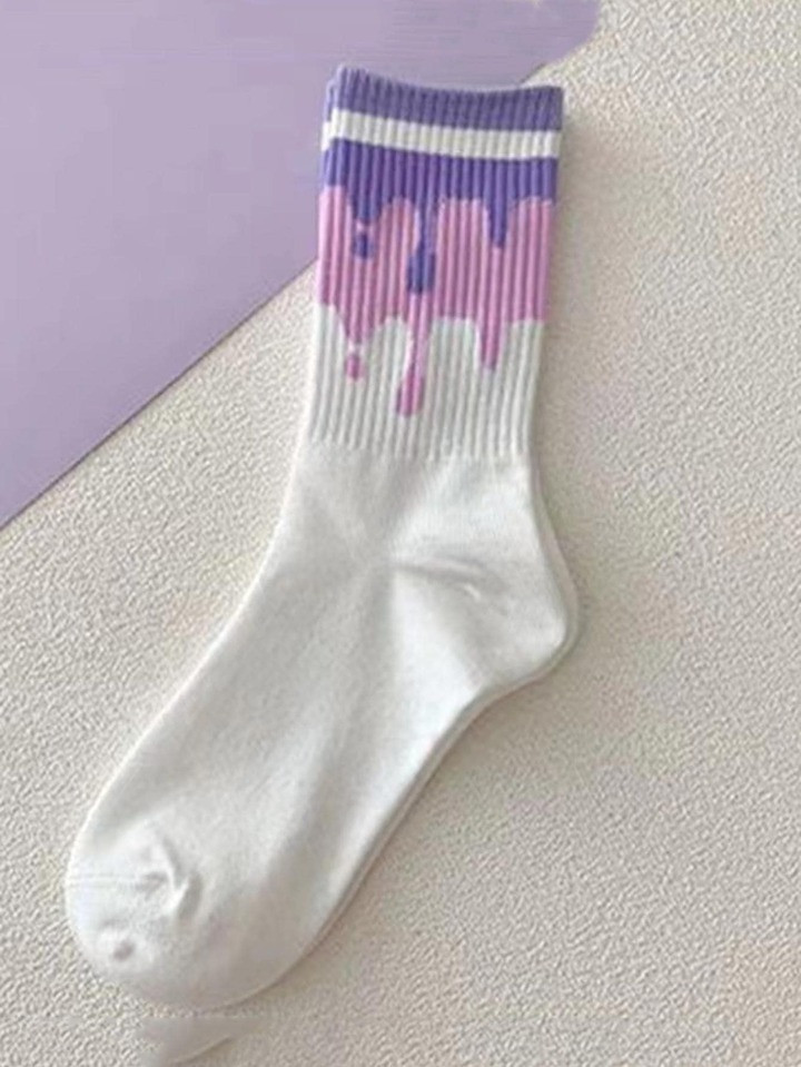 1pair Women Color Block Casual Crew Socks For Daily Life | SHEIN