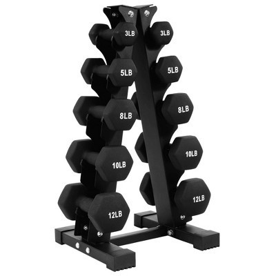 BalanceFrom Fitness 76 Pound Neoprene Coated Steel Dumbbell Exercise Workout Set with Stand, 5 Pairs of 3, 5, 8, 10, and 12 Pound Weights, Black | Target