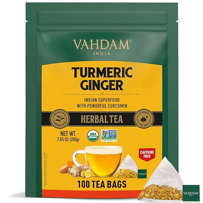 Amazon.com: VAHDAM, Organic Turmeric Ginger Herbal Tea (100 Tea Bags) Powerful Superfood | 100% R... | Amazon (US)
