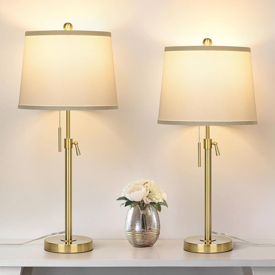 2 Pack 22"-30" Adjustable Height Table Lamps Set, Modern Gold Table Lamps with White Shade 3 Colo... | Amazon (US)