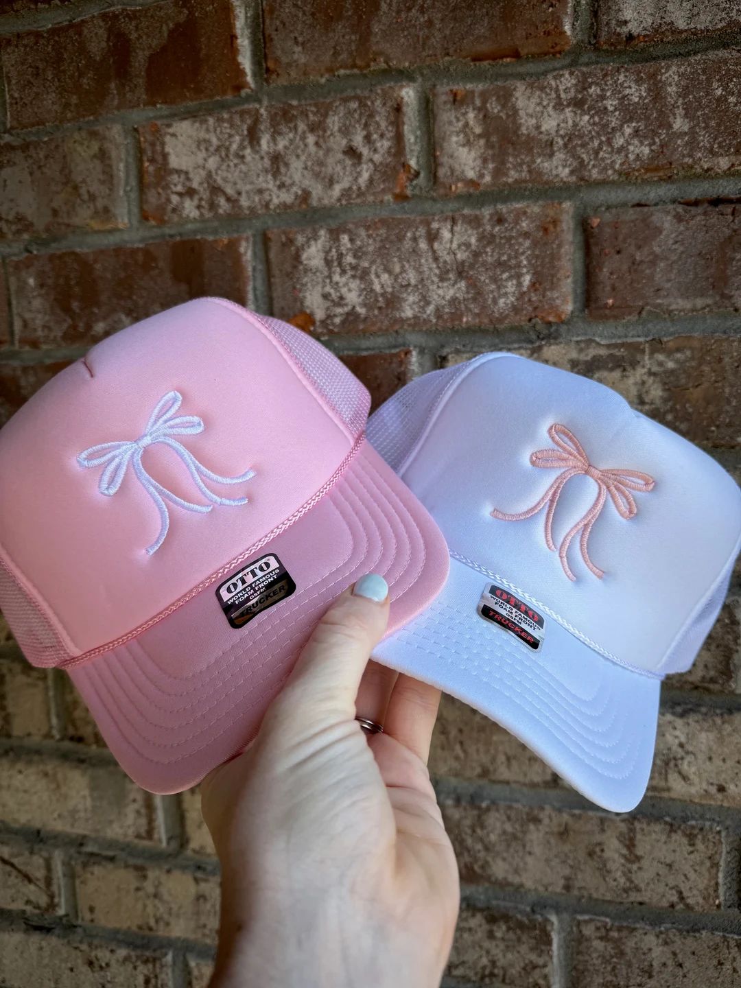 Bow Trucker Hat Girly Mesh Hat Bachelorette Pink White Girlie Beach Summer Gift Embroidered Embro... | Etsy (US)