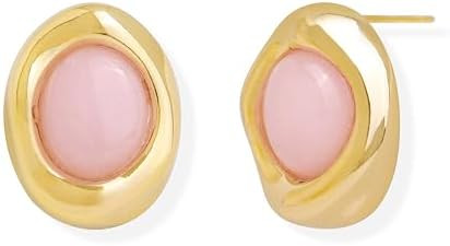 Jean Beau Chunky Gold Stone Stud Earrings for Women, Trendy Natural Gemstone Hypoallergenic Earin... | Amazon (US)