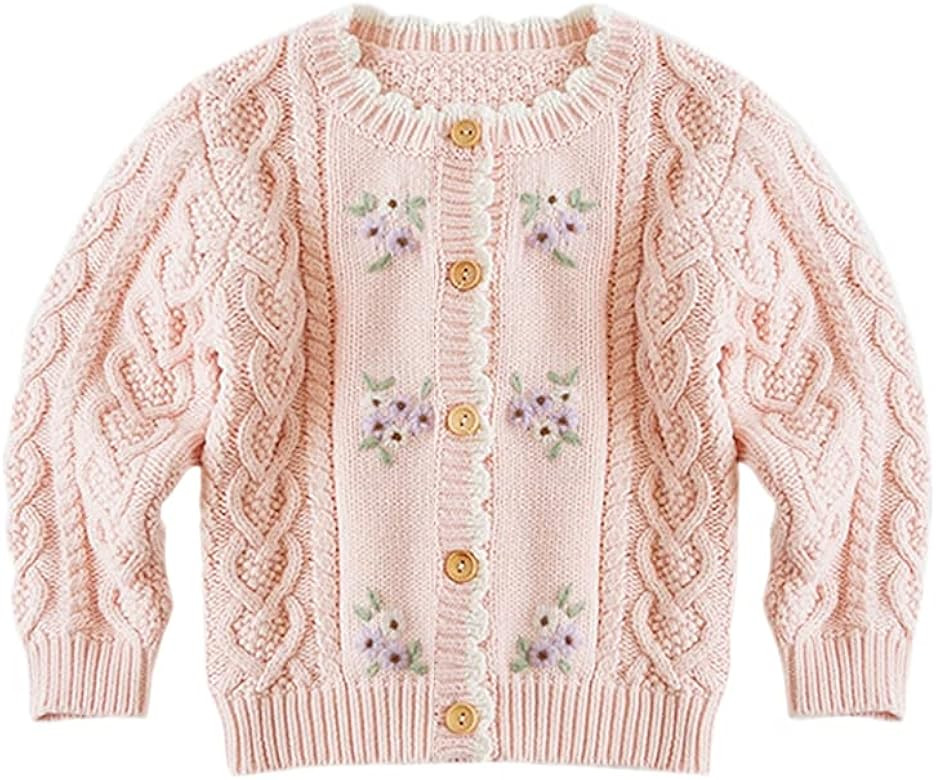 Baby Girls Knitted Cardigan Sweater Crewneck Knit Crochet Button Closure Cardigan Tops Coat Outwe... | Amazon (US)