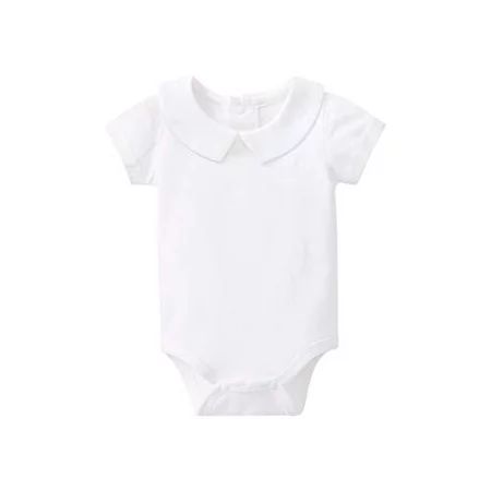 pureborn Baby Boys Girls Bodysuits Cotton Unisex Summer Short Sleeve Peter Pan Collar White 6-9 Mont | Walmart (US)