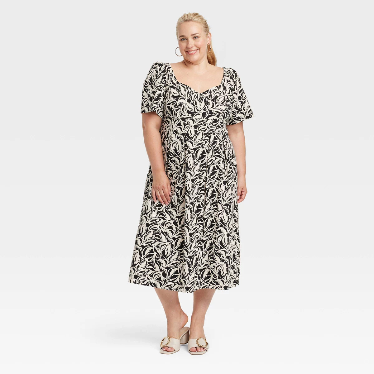 Women's Linen Puff Short Sleeve Midi Dress - A New Day™ | Target