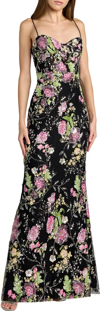 Sleeveless Bustier Gown Featuring Floral Embellishments and Sweetheart Neckline | Nordstrom