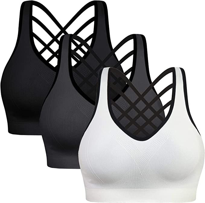 Padded Strappy Sports Bras for Women - Activewear Tops for Yoga Running Fitness | Amazon (US)