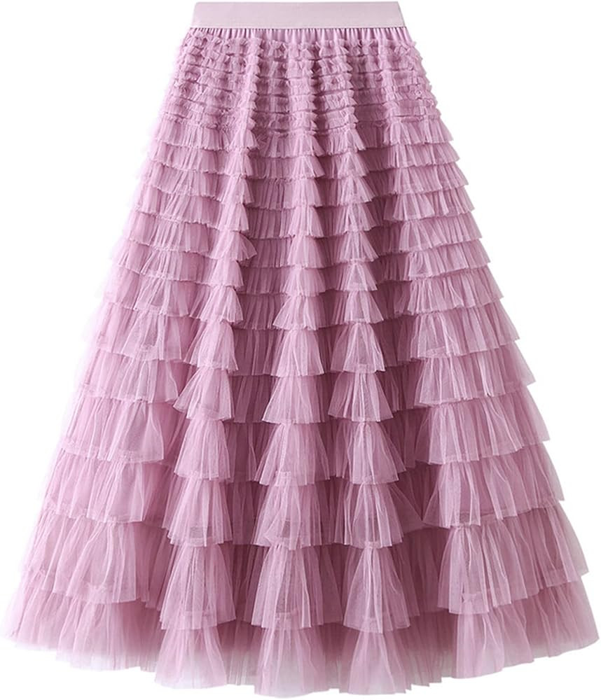 Dirholl Women's A-Line Fairy Elastic Waist Tulle Midi Skirt | Amazon (US)