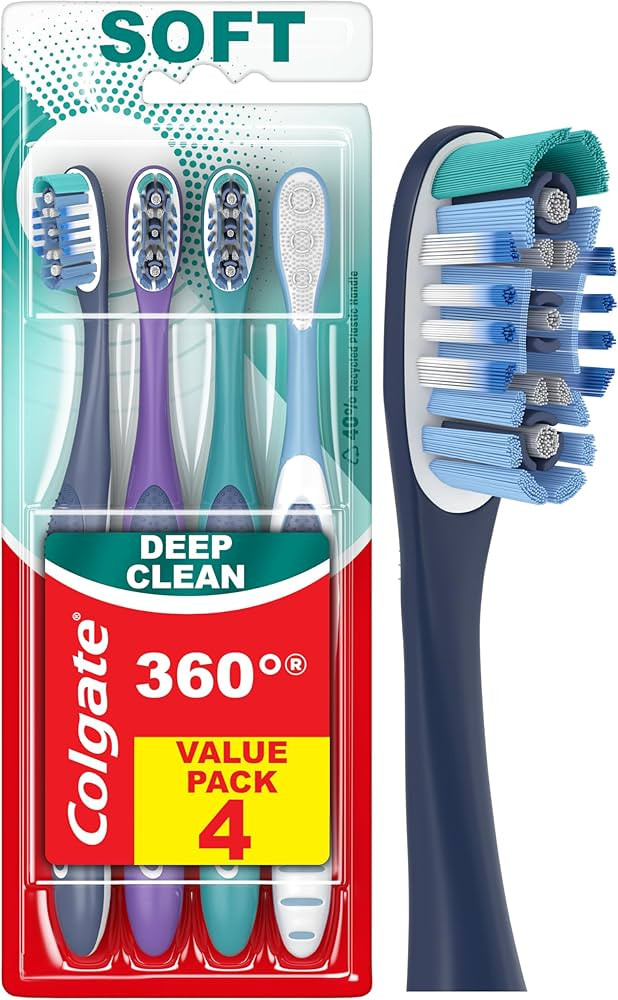 Colgate 360 Deep Clean Soft Toothbrush for 4 in 1 Bacterial Removal, Features Floss Tip Bristles ... | Amazon (US)